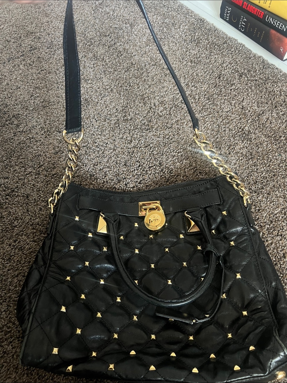 Vintage Michael Kors Black Quilted Leather Satchel with Gold Hardware - Picture 9 of 9